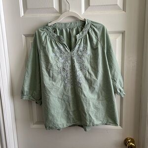 Embroidered Green Women's Top